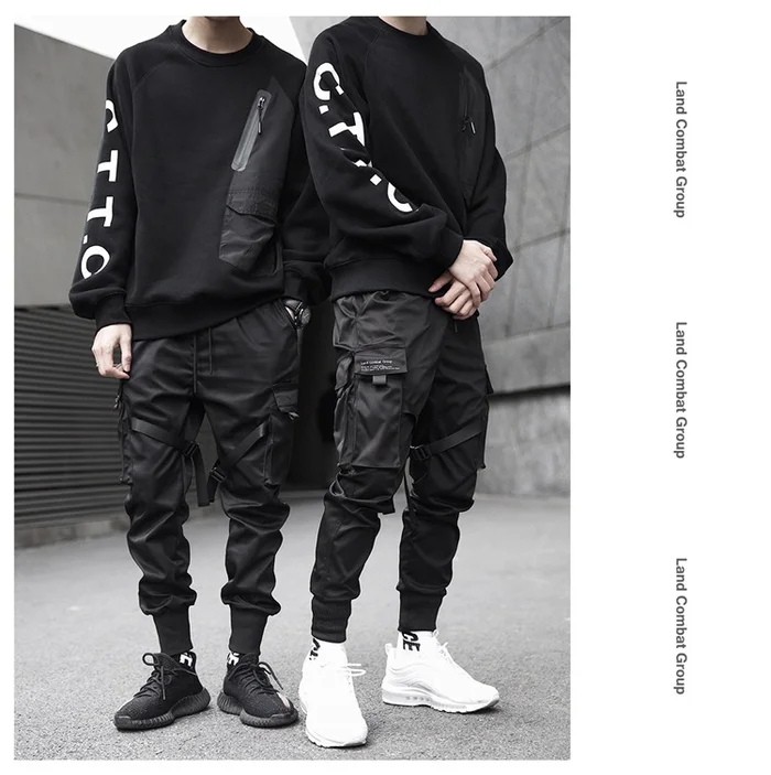 

men's hip-hop fashion zipper Leggings youth paratroopers overalls leisure multi-pocket Drawstring Pants tightness trousers, Mosaic color