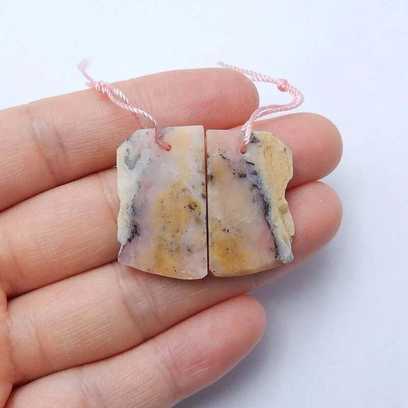 

Earrings Geometric Pink Opal Unique Slices Stones Raw Precious Beads Wholesale 26x15x4mm 5.4g