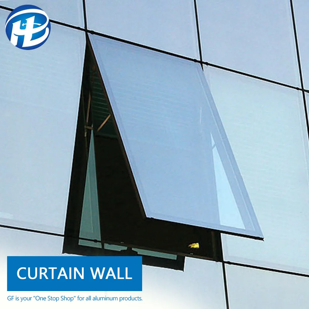 Glass Curtain Wall Awning Windows Aluminum Storefront Curtain Wall