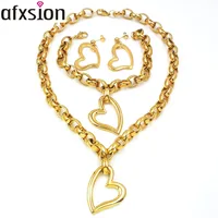 

Afxsion valentine 's day Diamond jewelry plated 18k gold stainless steel set earrings pendant bracelet