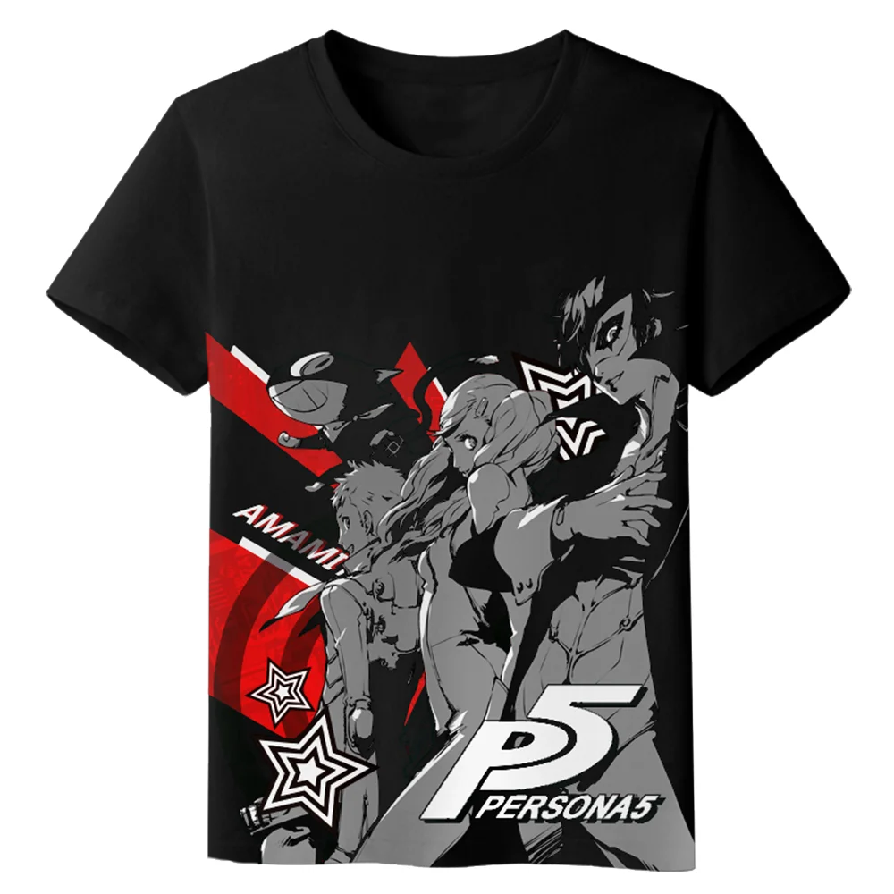 Fashion Men T-shirt Printing Persona 5 Anime Tops P5 Costume Cartoon