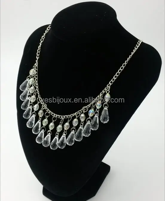 

water drop crystal costume necklace white cristal statement jewellery