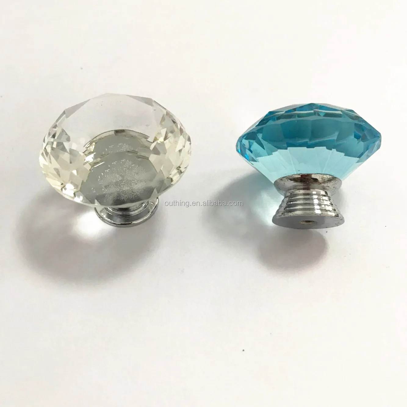 Hardware Furniture Diamond Shape Blue Chrome Plated Crystal