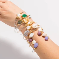 

Delicate Gold Wire Wrapped Cultured Freshwater Pearl Cuff Bangles & Bracelets Women Girl Wedding Bridesmaid GIft Jewelry