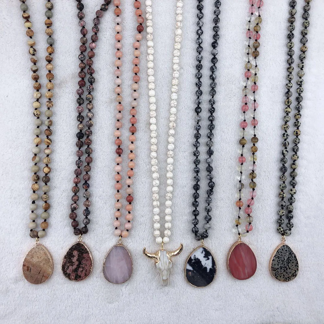 

Wholesale Handmade Natural Stone Beads Agate Knot Pendant Necklace, Gold,silver, rose gold