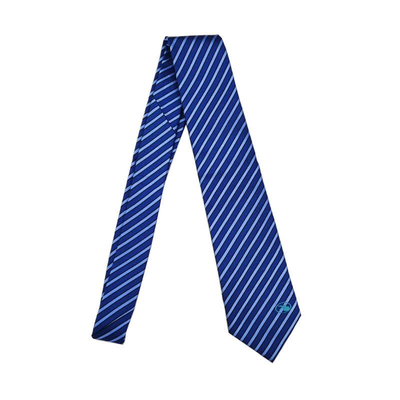 
school necktie 100 silk dark bule and light bule thin strip neckwear ties with or without logo 