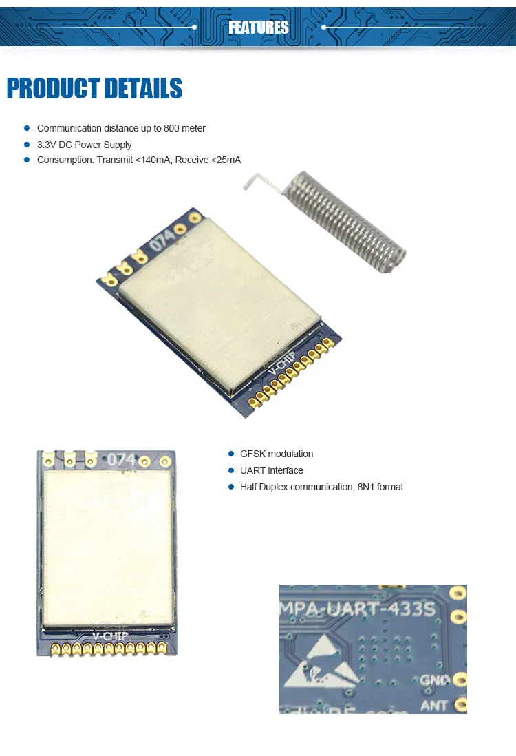 Hot Sale CC1110 433Mhz 1000M UART transparent transmission Module