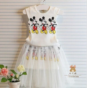 Summer 2015 fashion girl s clothes sets threaded Vest fake two piece children dresses cute baby