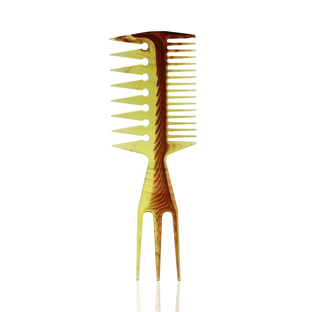 

Amber Color Plastic Insert Curly Hair Comb Oil Head Styling Afro Hot Pick Hairdressing Comb