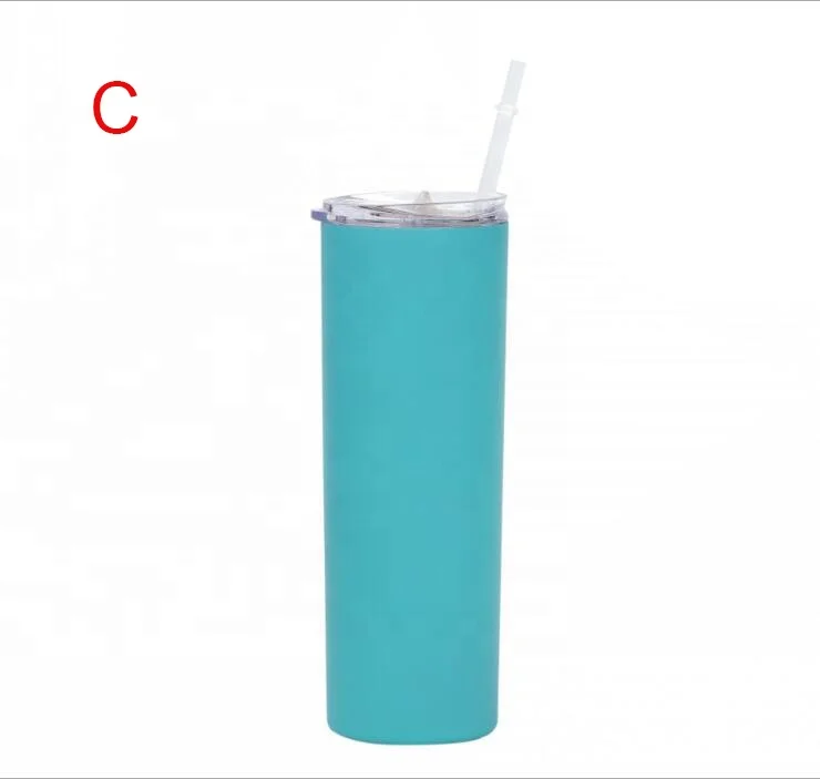 

20oz skinny stainless steel tumbler 600ml vacuum insulated wine tumbler with sliding lid and plastic straw, Custom color