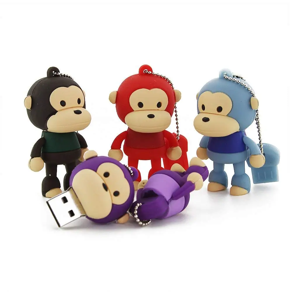 Novelty custom Monkey Shape 16GB USB 2.0 Flash Drive with Keychain Cute Animal Pen Drive Thumb Drive Memory Sticks