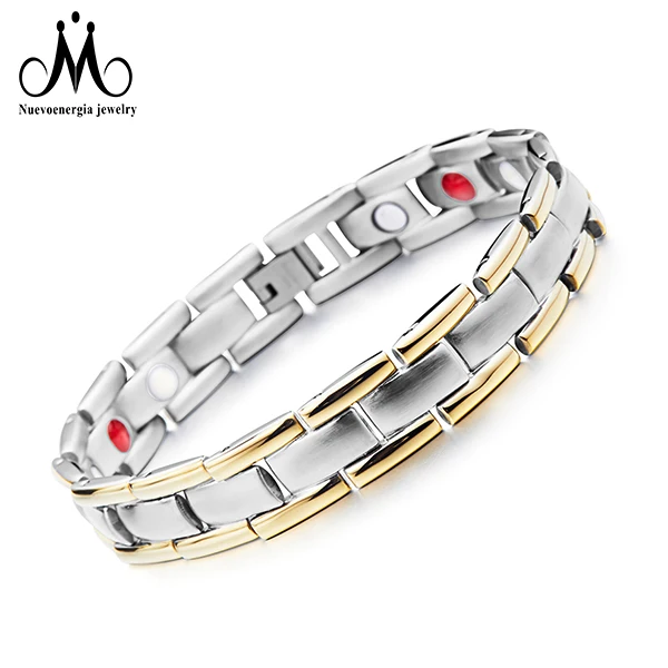 

Health Jewelry Wholesale High-end Stainless Steel Gold Plating Multi Rows Chain Magnetic Health Bracelet, As picture