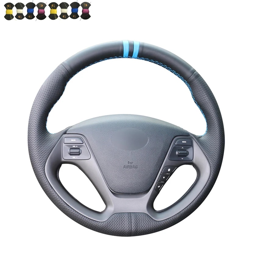 

Hand Sewing Artificial Leather Custom Steering Wheel Cover with Strip for Kia K3 Ceed Cee'd Forte 2013 2014 2015 2016 2017 2018