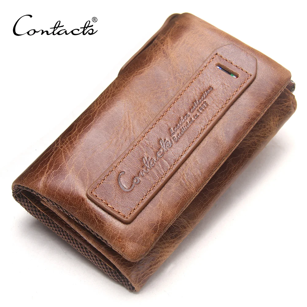 

CONTACT'S Hot Sale Crazy Horse Leather Wallet with Key Chain, Brown and black