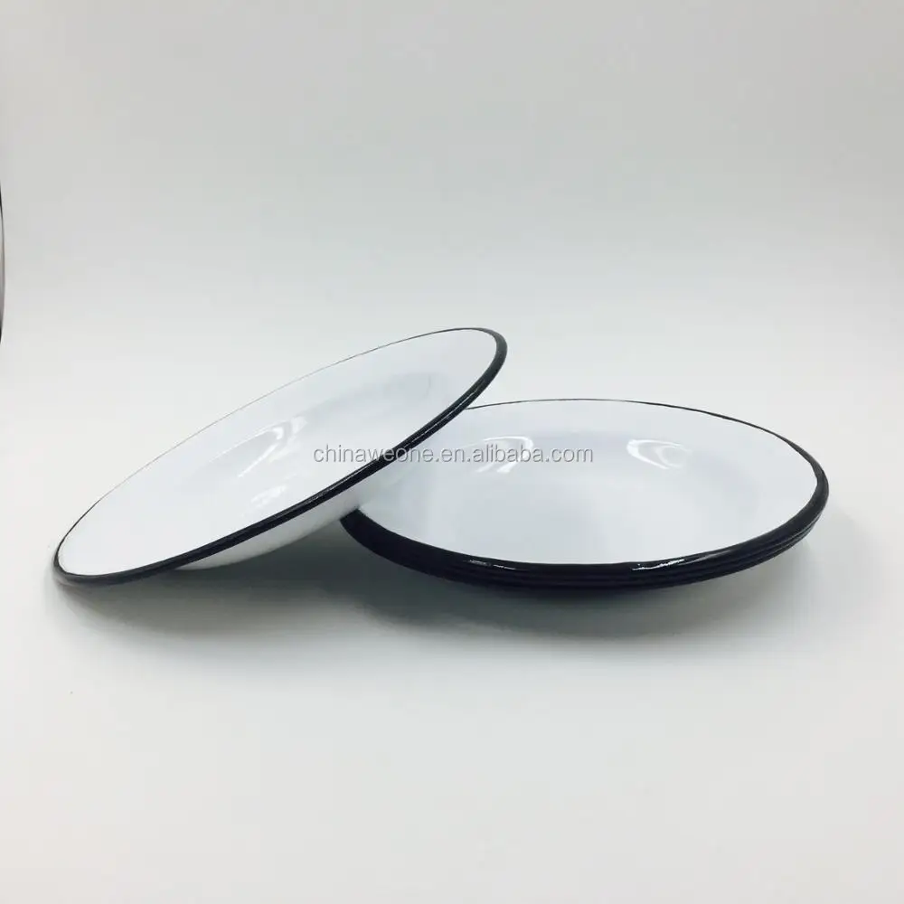 20cm/24cm Antique Vintage White Enamel Metal Dinner Plates With