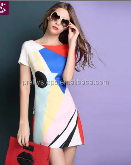 18 Popular Geometric Printed Design One Piece Dress Mix Color Modern Short Sleeve Mini Fashion Dress Alibaba Com