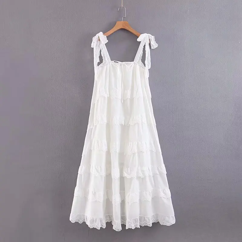 

High quality solid color lace trim  size summer fashion cotton women fairy dress