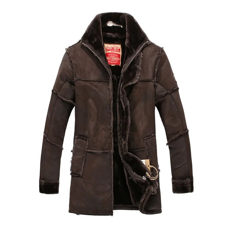 Plus Size Faux Fur Long Suede Trench Mens Sheepskin Coat