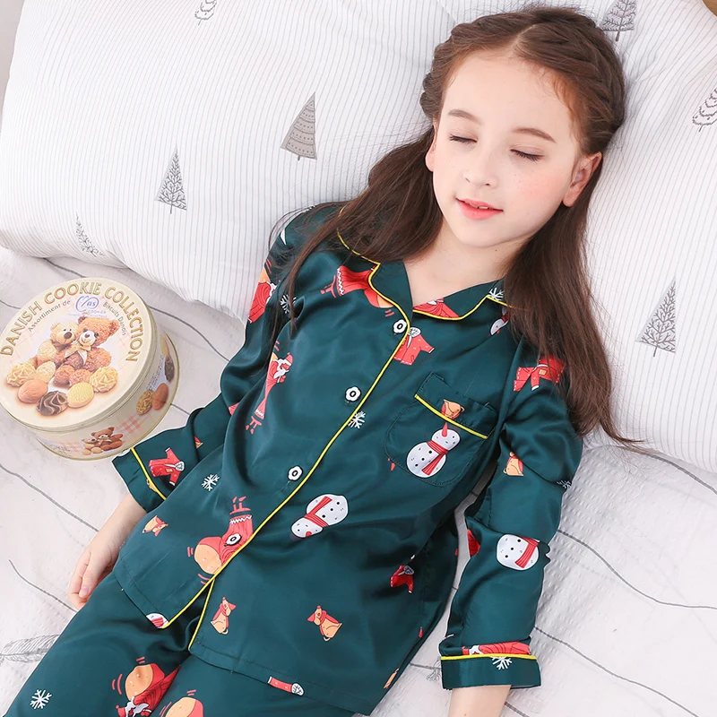 

Customized Supplier Long Sleeve Soft Silk Satin Girls Kids Home Wear Boutique Clothing Sets For Children, Pink kids boutique clothing