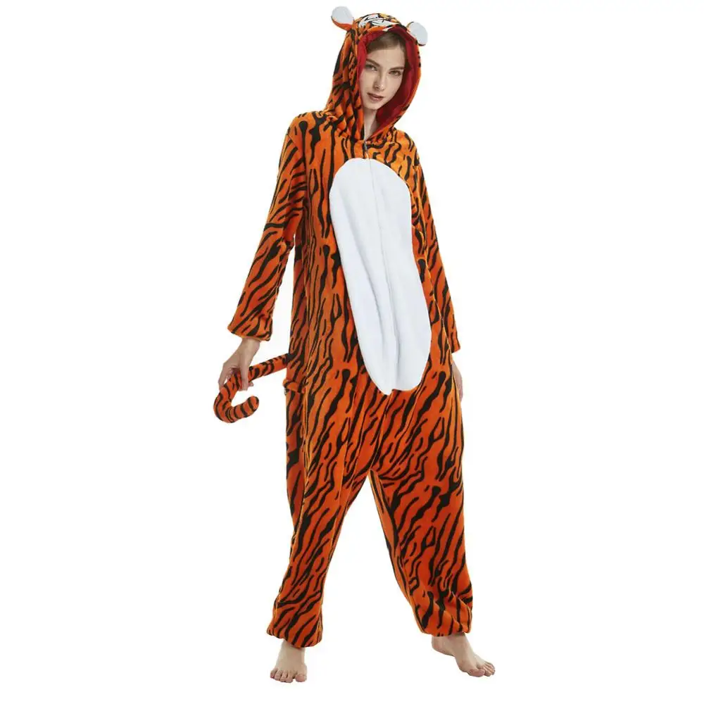 

Tiger Adult Animal Pajamas Costume,Plush One Piece Dinosaur Costume Halloween Cosplay Costume Flannel for Adults and Teens, N/a