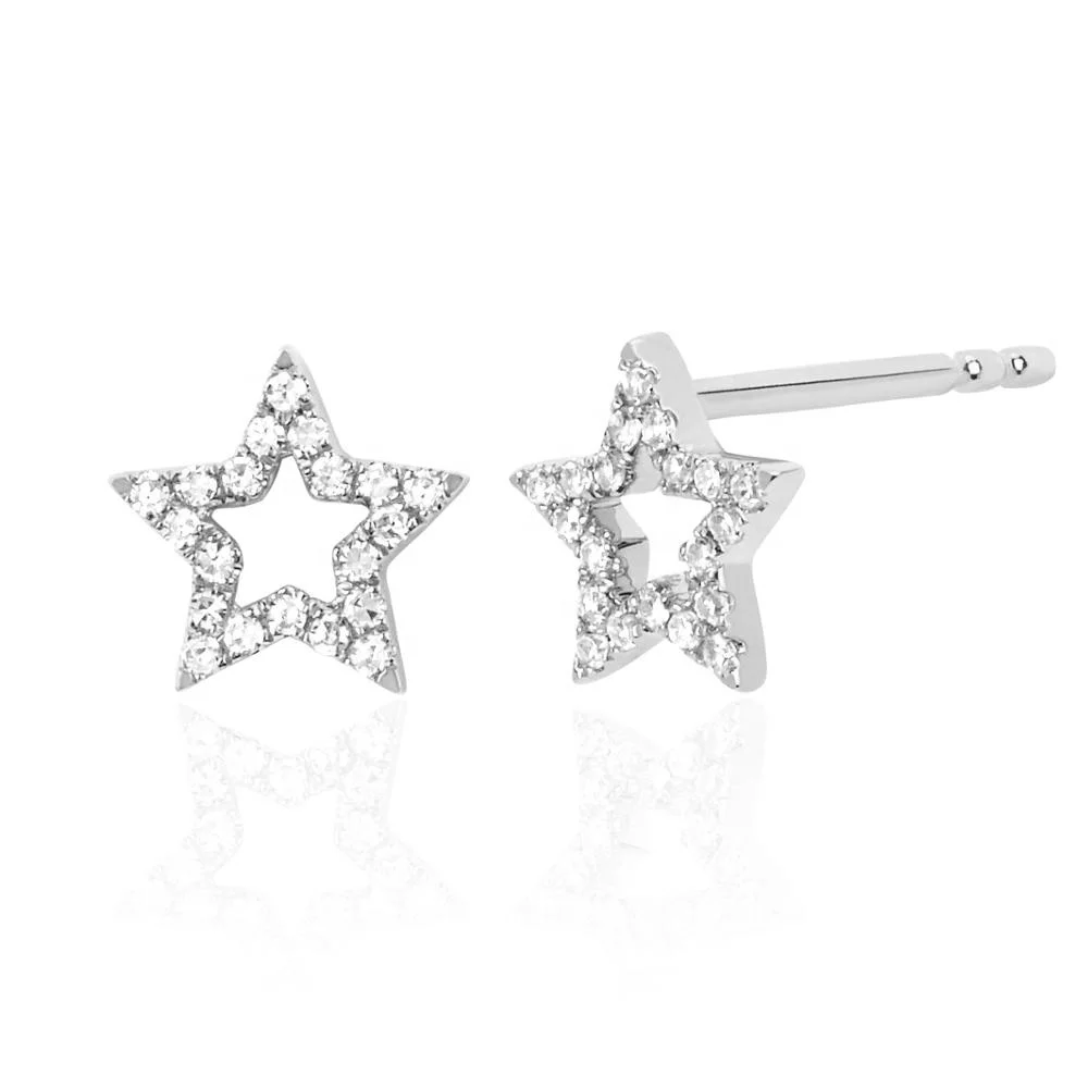 

Simple Younger Jewelry 925 Sterling Silver Rhinestone Open Star Earring Studs