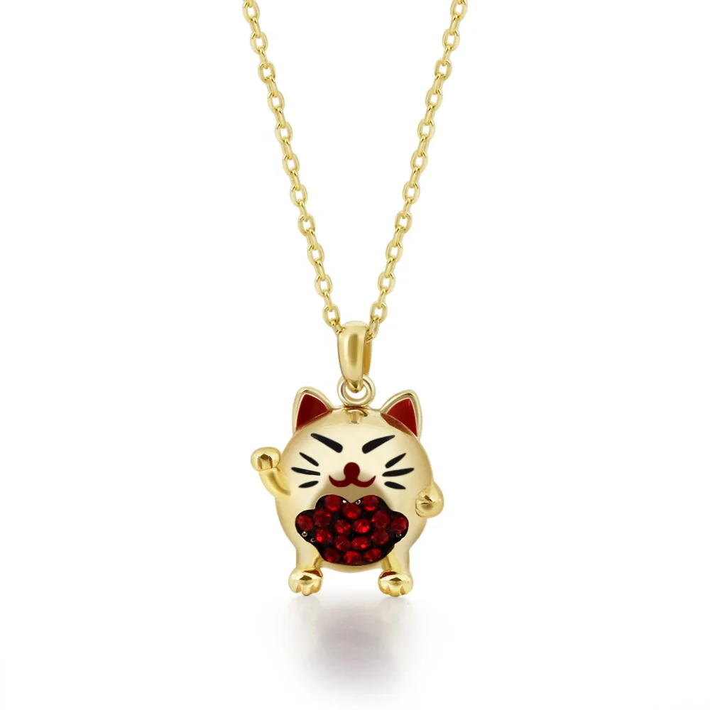 

Wholesale Girls 925 Sterling Silver Gold Plated Vintage Lucky Cat Necklace, Silver;gold;rose gold or custom.