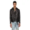 Long sleeve grained lambskin jacket in black