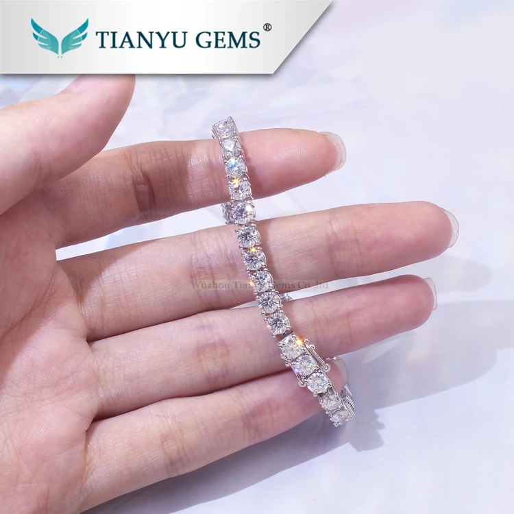 14k 18k Yellow Gold Moissanite Diamond Bracelet 4mm Super White Round