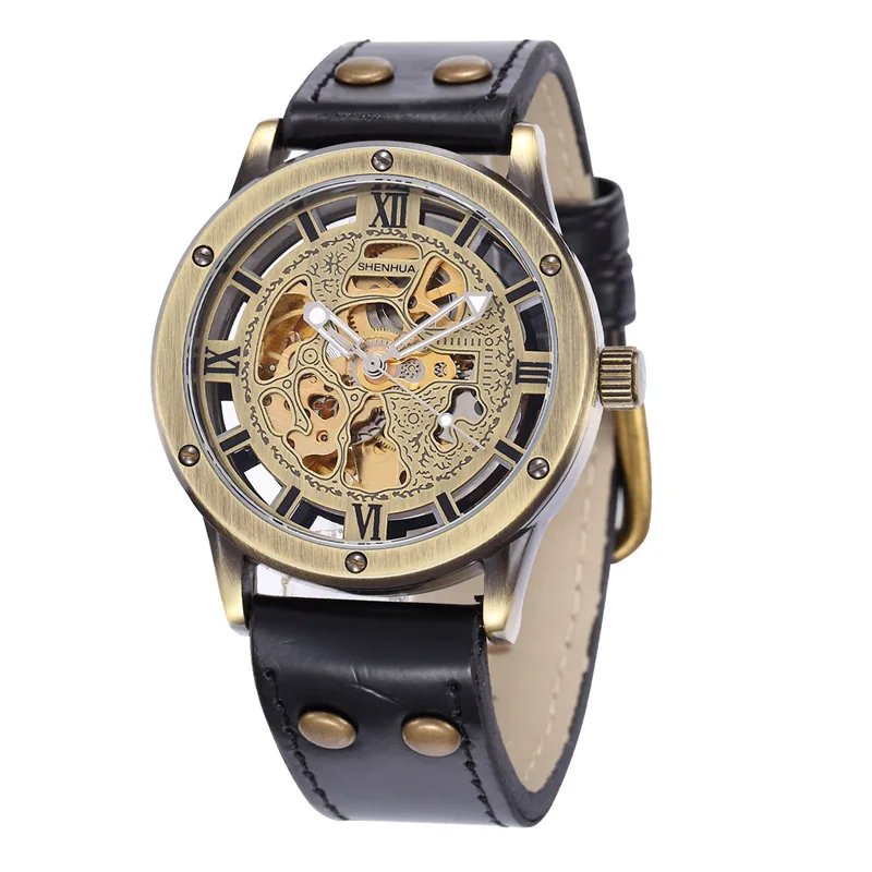 

WJ-4725-2 vintage skeleton attractive bronze case SHENHUA men mechanical watch