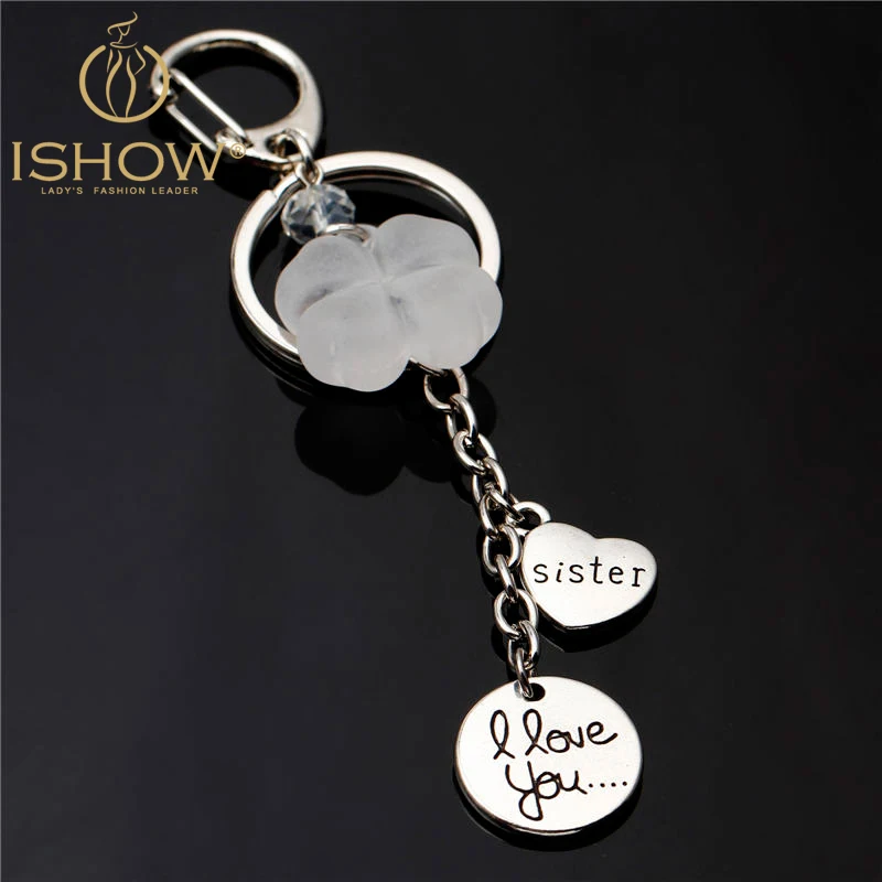 Fashion lucky pendant key chain silver moon heart keychain porte clef i love you sister key