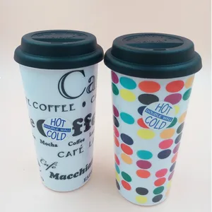 Image of NBRL BPA free take away style PP material double wall coffee cups with silicone cap