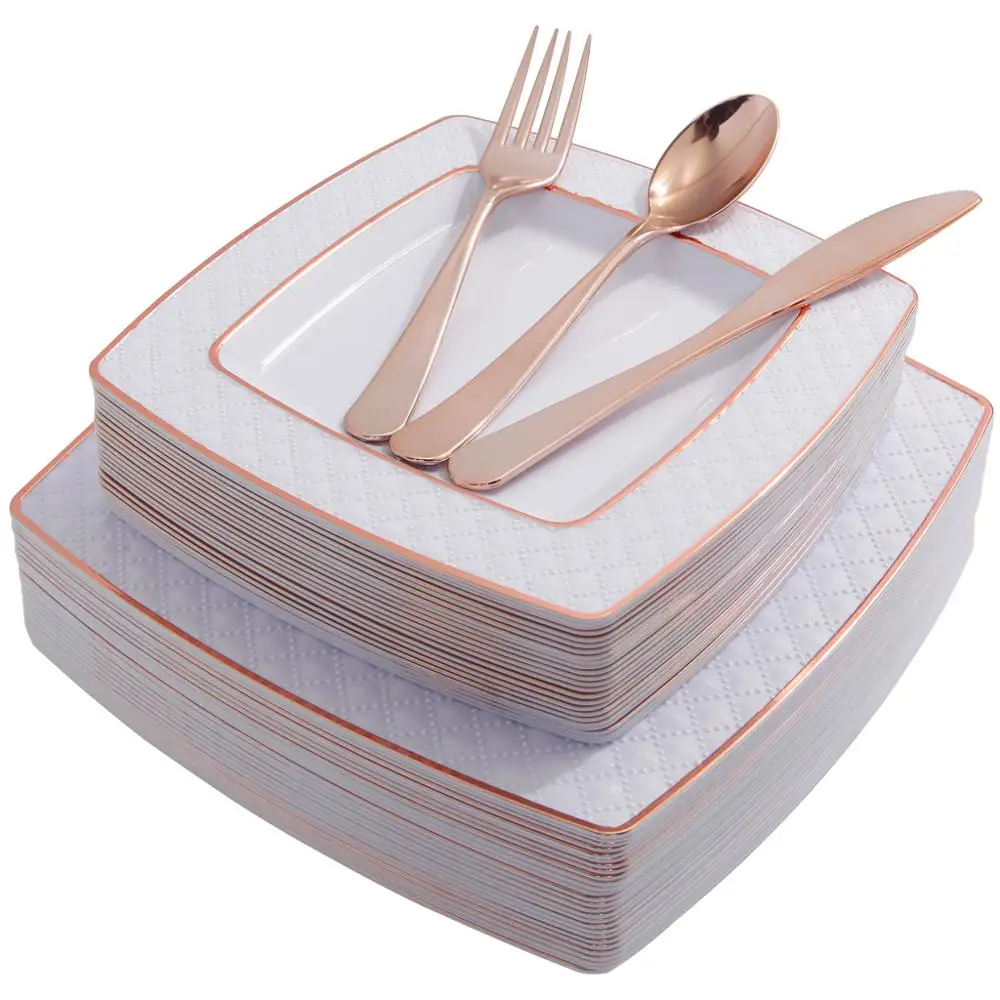 Gold Rose Good Quality Modern Retro Disposable Plastic Set Dinnerware
