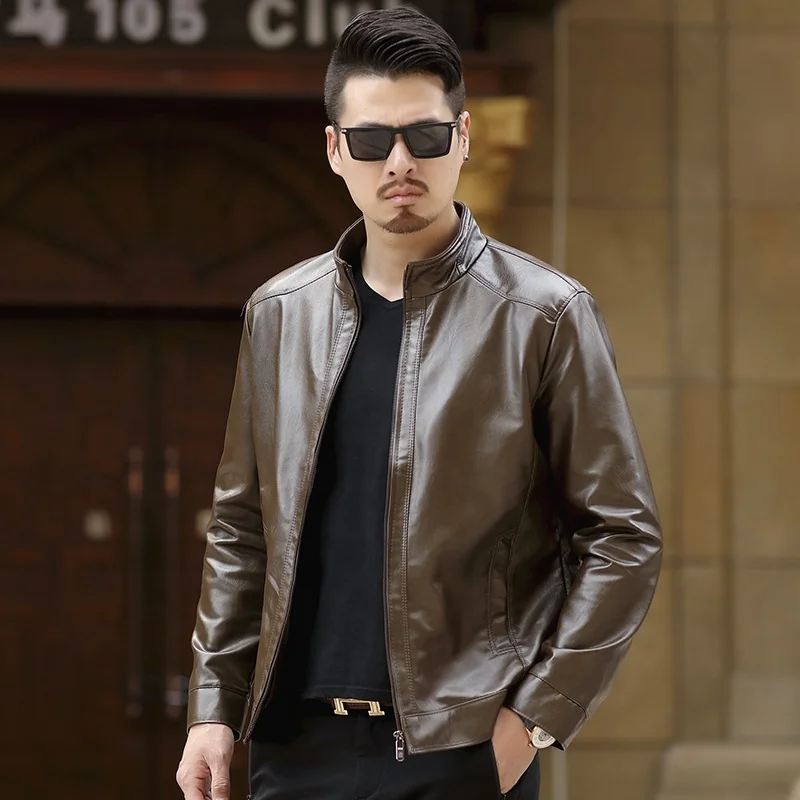 

Chonghan 2019 Men Slim Fit Bubble PU Leather Jackets With Pocket, Black