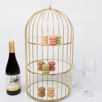 

wholesale 3 tiers serving tray metal bird cage gold/ sliver wedding cake stand catering food stand