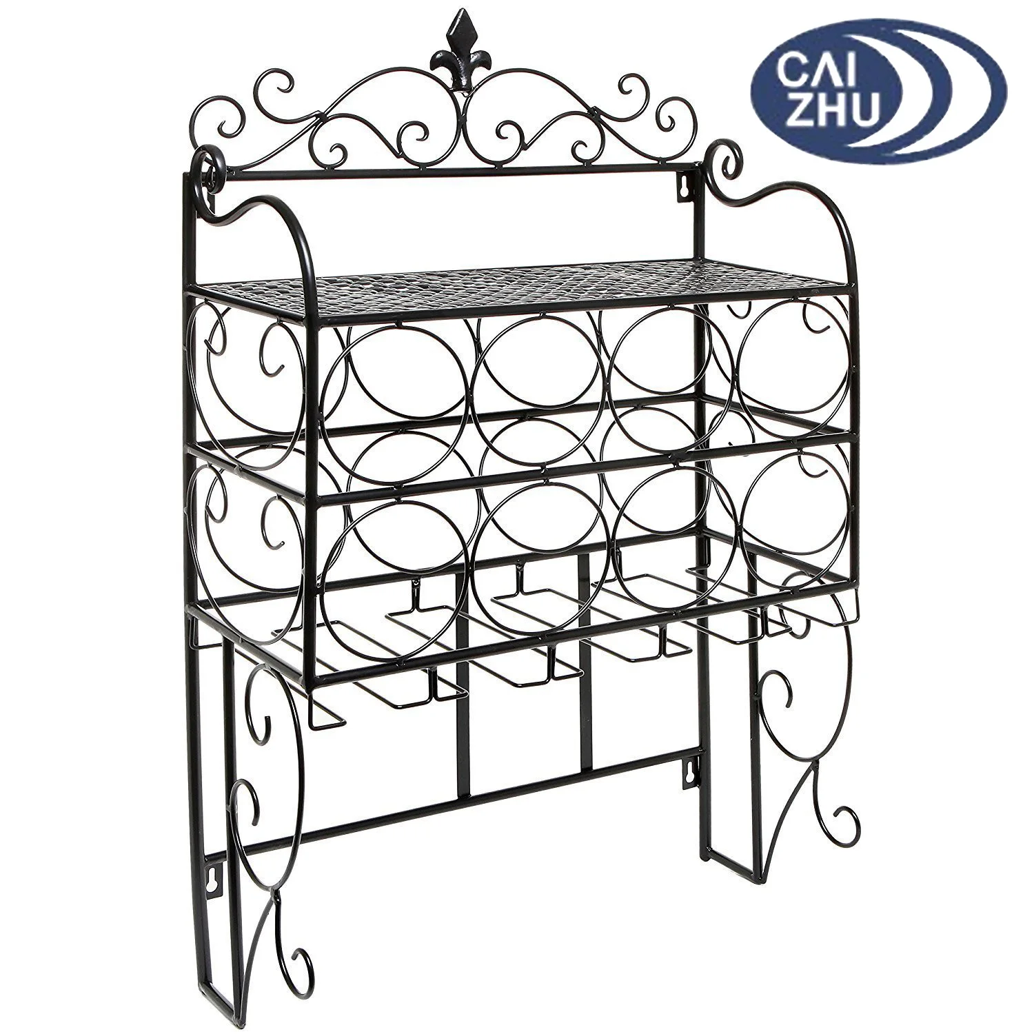 Wall Mount Wine Rack Wire Metal Bottle Holder Stemware Storage