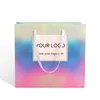 custom fashion luxury brand holographic drawstring paperboard paper shopping packaging handle bag with ribbon