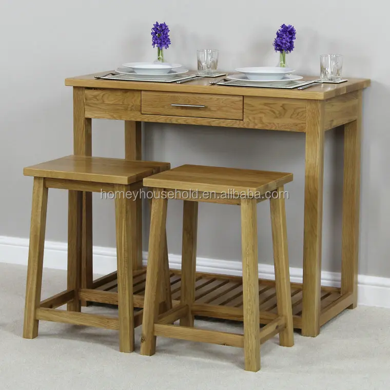 London Solid Oak Breakfast Bar Kitchen Table And 2 Stools - Buy High