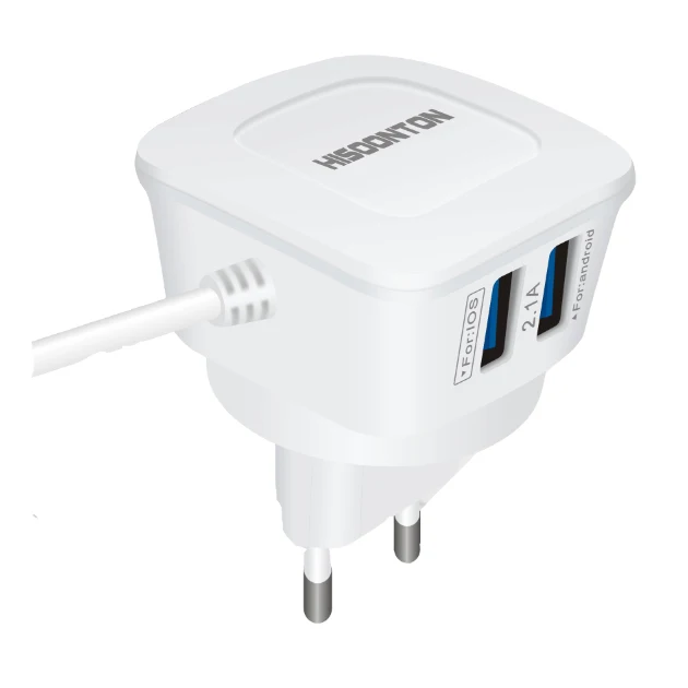 HISOONTON di Fabbrica 5.0 V, 2.1A EU Plug Dual Port 2USB Wired Caricabatteria Da Viaggio per il mobile del telefono delle cellule Della Parete Adattatore con cavo - ANKUX Tech Co., Ltd