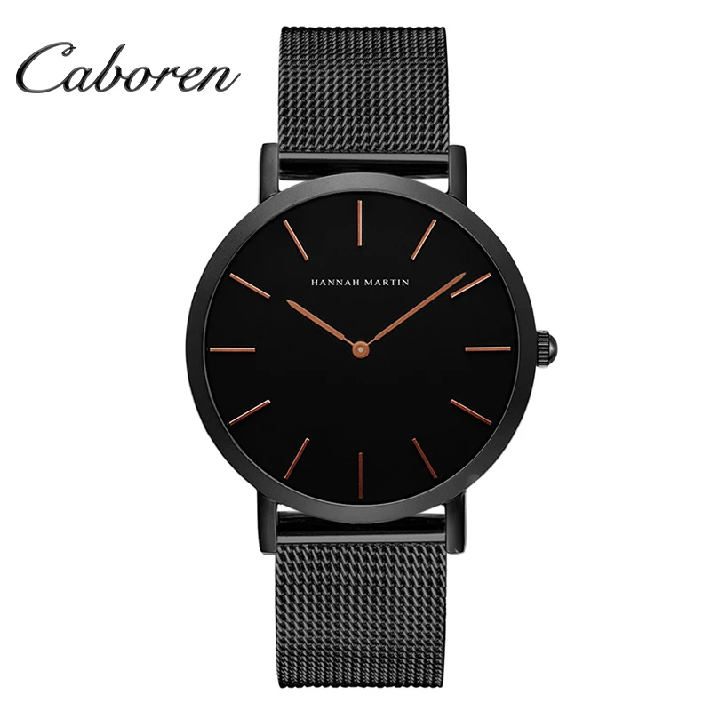 

Caboren Ultra thin japan movt fashion stainless steel black watch, Black sliver rosegold