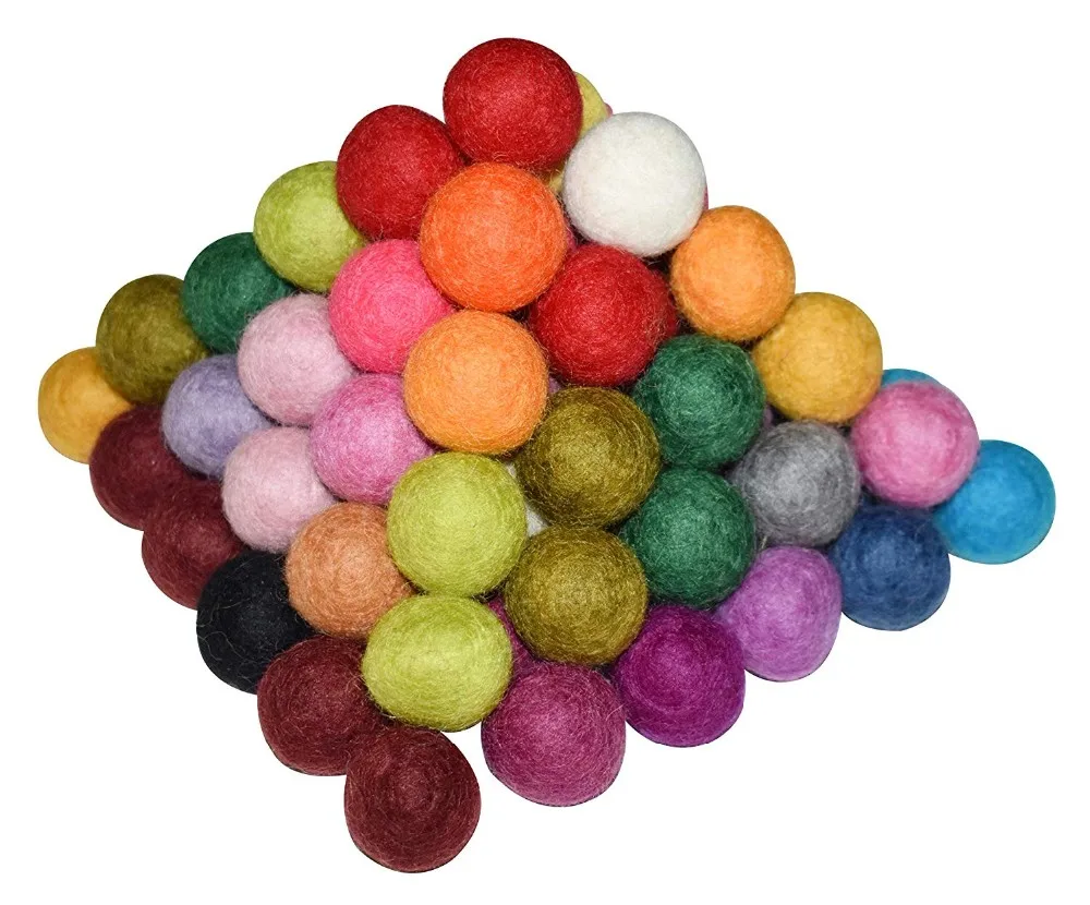 Bulk Assorted Color Pure Wool Pom Poms 10mm Cotton 100 Wool Nepal Felt Balls For Craft