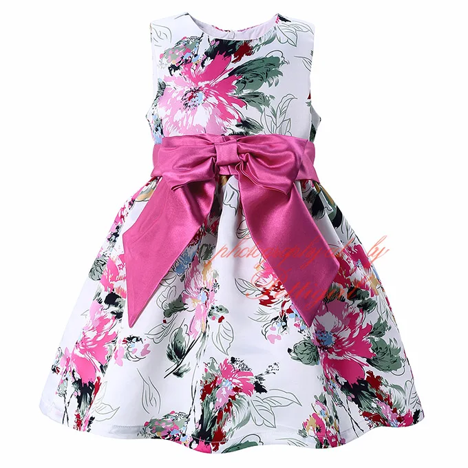 

2016 New White Girls Flower Dresses With Bow Sleeveless Girl Holiday Dress Cute Wear For Children GD81007-80Z