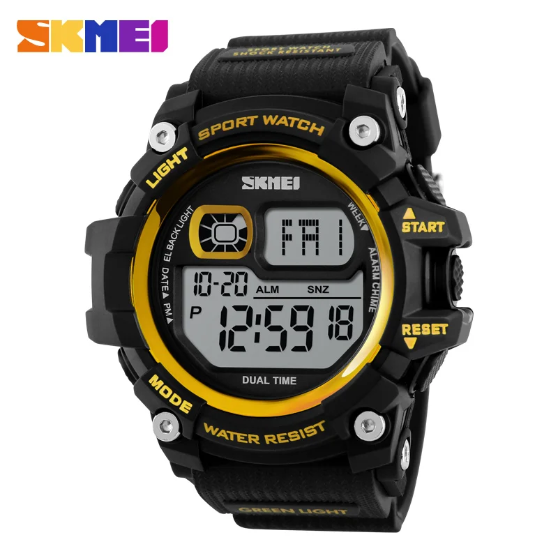 

Precious selection Skmei 1229 tough and durable digital men watch japan mov't 5 atm water resistant Dual time reloj watches, Red;blue;black;gold
