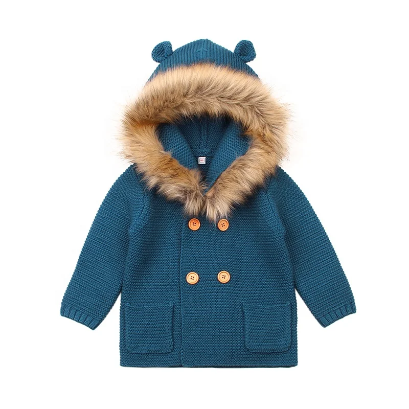 

Mimixiiong Custom Baby hooded Knitted Baby Sweater Toddle Sweater Coat Baby Cardigan For Winter Coat, Grey,dk brown,jeans blue,white,pink