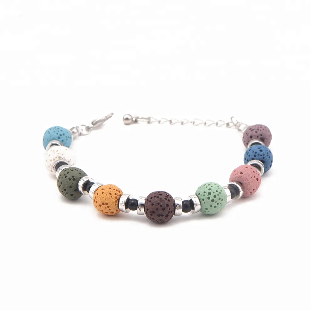 

Mix Color Healing Energy Men Women Lava Stone Bracelet, Colorful