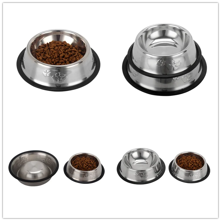 Dog Pet Food Or Water Bowl Dish Non Skid Feeder Stainless Steel Bowls