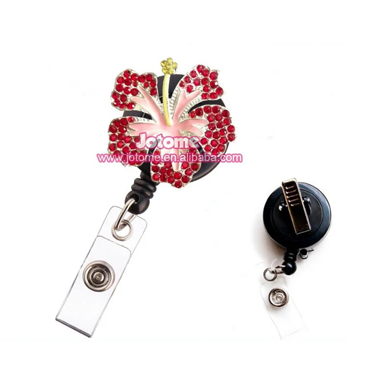 

Costume Jewelry Crystal Rhinestone Hawaii Flower Retractable id Badge Reel, Many colors, as your requests