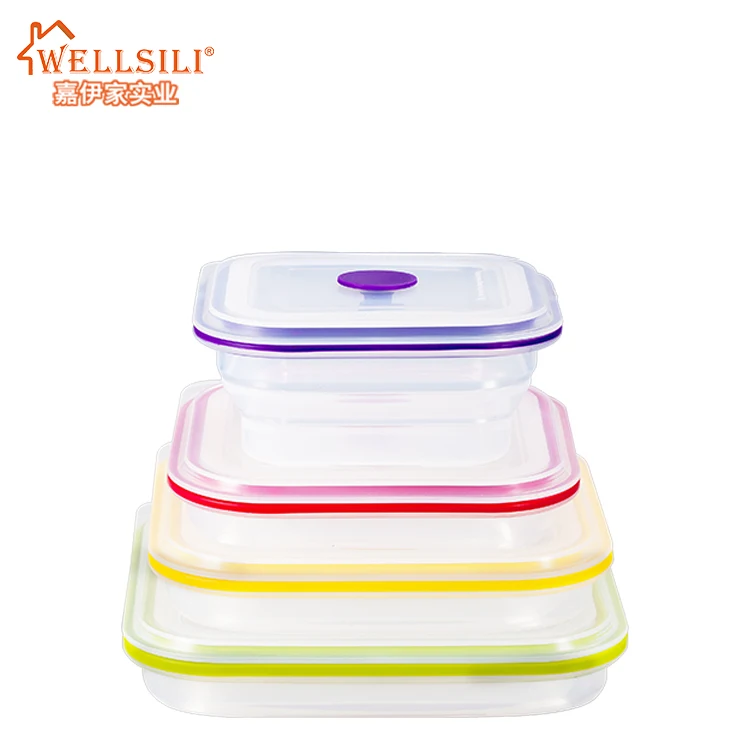 

Top multi-purpose wholesale Folding silicone food container set collapsible silicone bento lunch box silicone lunch box, Any color is available