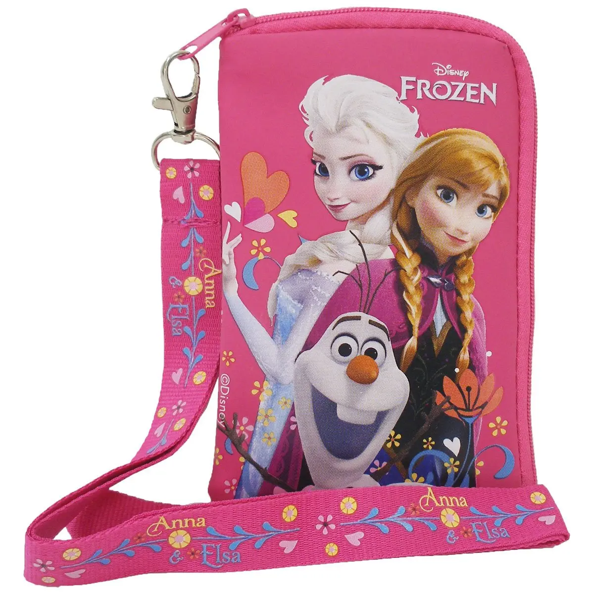 Hot Pink Disney Frozen Key Chain Lanyard ID Holder Detachable Coin Purse