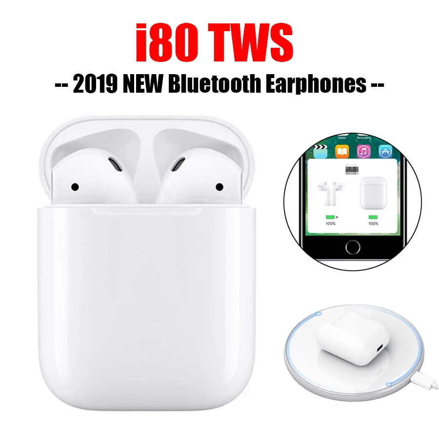 

Mini i80 tws 1:1 Original Bluetooth Earphone i80 tws Earbuds With Wireless Charging With Pop-up With Smart Sensor, White