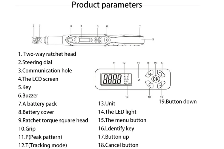 High Precision Digital Display Torque Wrench 1/4 3/8 Ratchet Torque 0.5